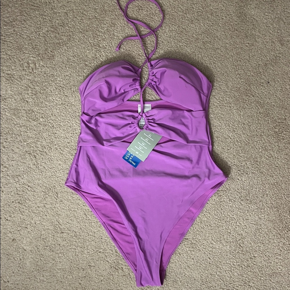 H&M high-leg cut-out swimsuit in purple - Picture 3 of 7
